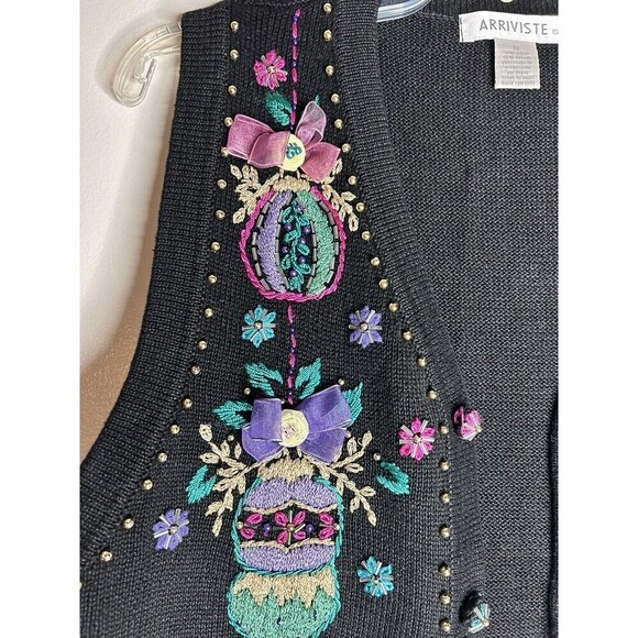 Christmas Vest Beaded Embroidered Ornaments By Arriviste Black Multi Size Medium - Picture 7 of 12